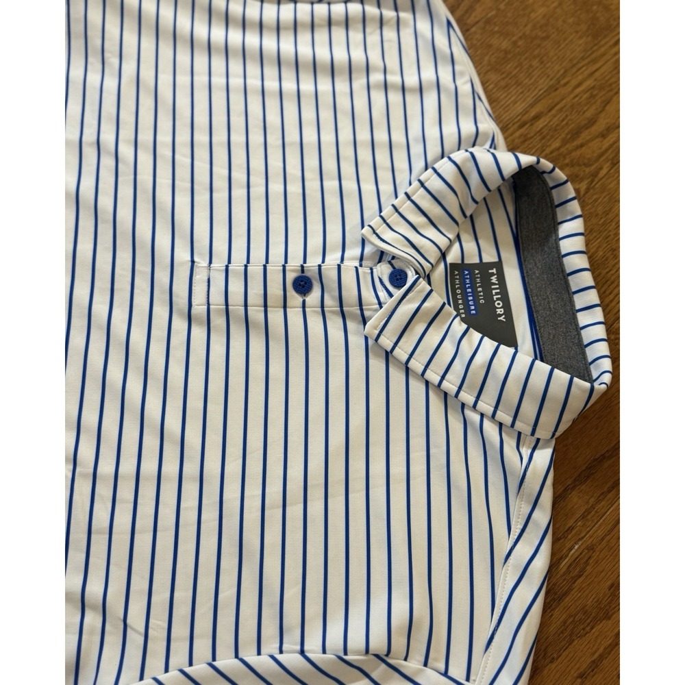 Twillory Athleisure Polo Shirt Mens 2XL XXL Blue Striped ShortSleeve Performance